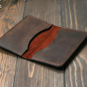 Cartera delgada de cuero para tarjetas, tarjetero plegable, minimalista, personalizada, grabada, hecha a mano, organizador de artículos para el hogar, regalo