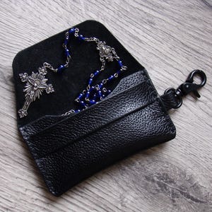 Black Leather Rosary Pouch Prayer Beads Case Handmade Rosary Case Christian Gift Rosary Bag Baptism Gift