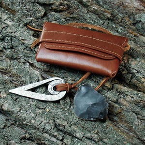 Handmade Bushcraft Firestarter Case Custom Leather Flint and Steel Handmade Pocket Bushcraft Survival Camping Unique Outdoor Gift for Him