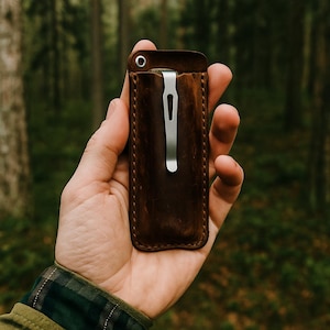 Knife Sheath with Steel Keychain Leather Knife Sheath Minimalist Handmade Custom Pocket Knife Case Camping Equipment Practical Gift for Dad