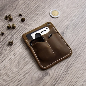 Cartera EDC Caddy S, organizador minimalista de cuero, regalo de viaje para él, billetera delgada de cuero premium hecha a mano, plegable y personalizable