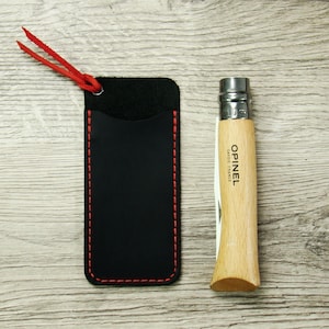 Messerscheide Leder Herren Custom Schwarz und Rot Oldtimer Taschenmesser Slip Leatherman's Einzigartiger Messerhalter mit Schlüsselanhänger