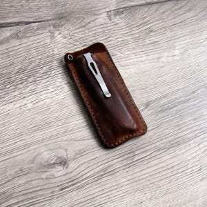 Knife Sheath with Steel Keychain Minimalist Premium Leather Knife Case Gift for Father Custom Pocket Knife Pouch with Personalization
