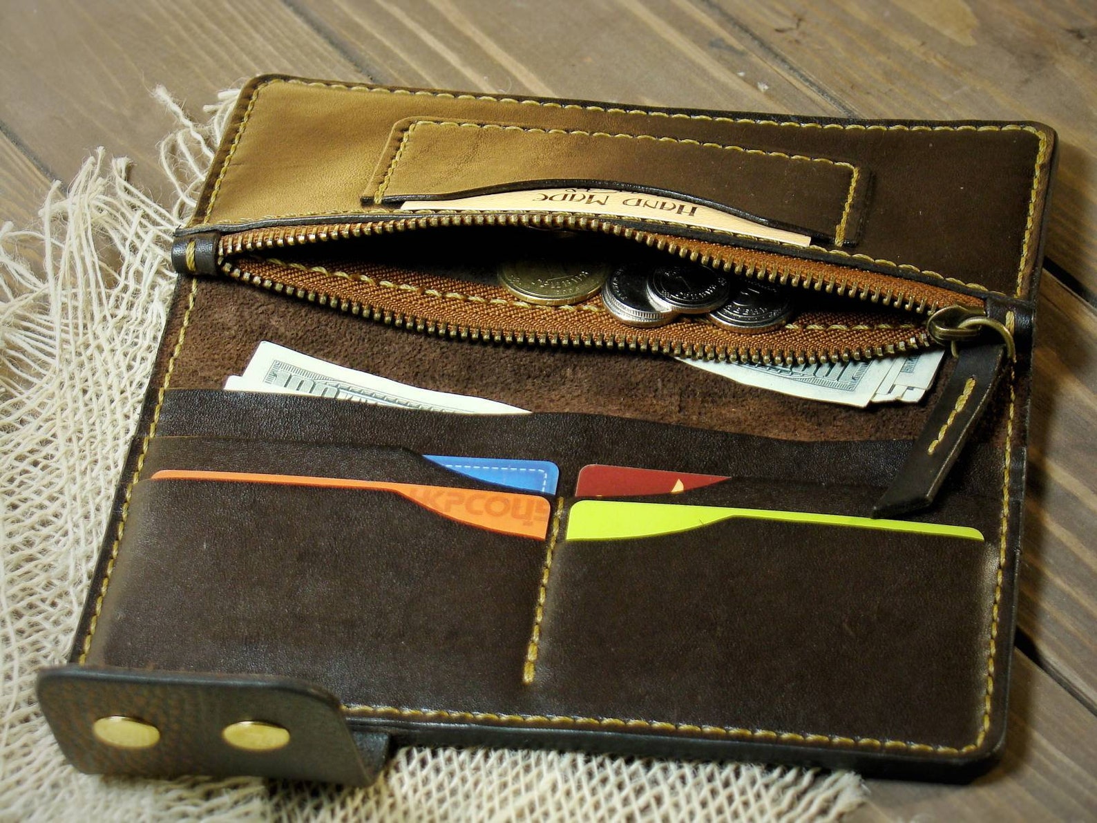 Trucker wallet with leather lanyard Solid brass Chain Mens Etsy