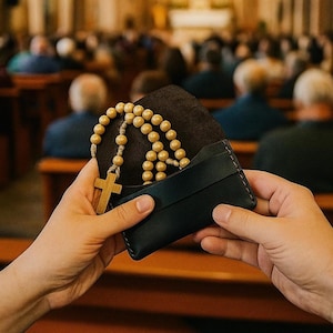Catholic Party Favor Rosary Pouch Black Leather Unique Leather Rosary Pouch Handcrafted Black Rosary Bag Pouch Gifts for Catholic Christian