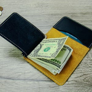 Billetera con clip para billetes para hombre Billetera de cuero plegable personalizada con tarjetero Billetera minimalista organizadora para identificación y efectivo Regalo personalizado para él