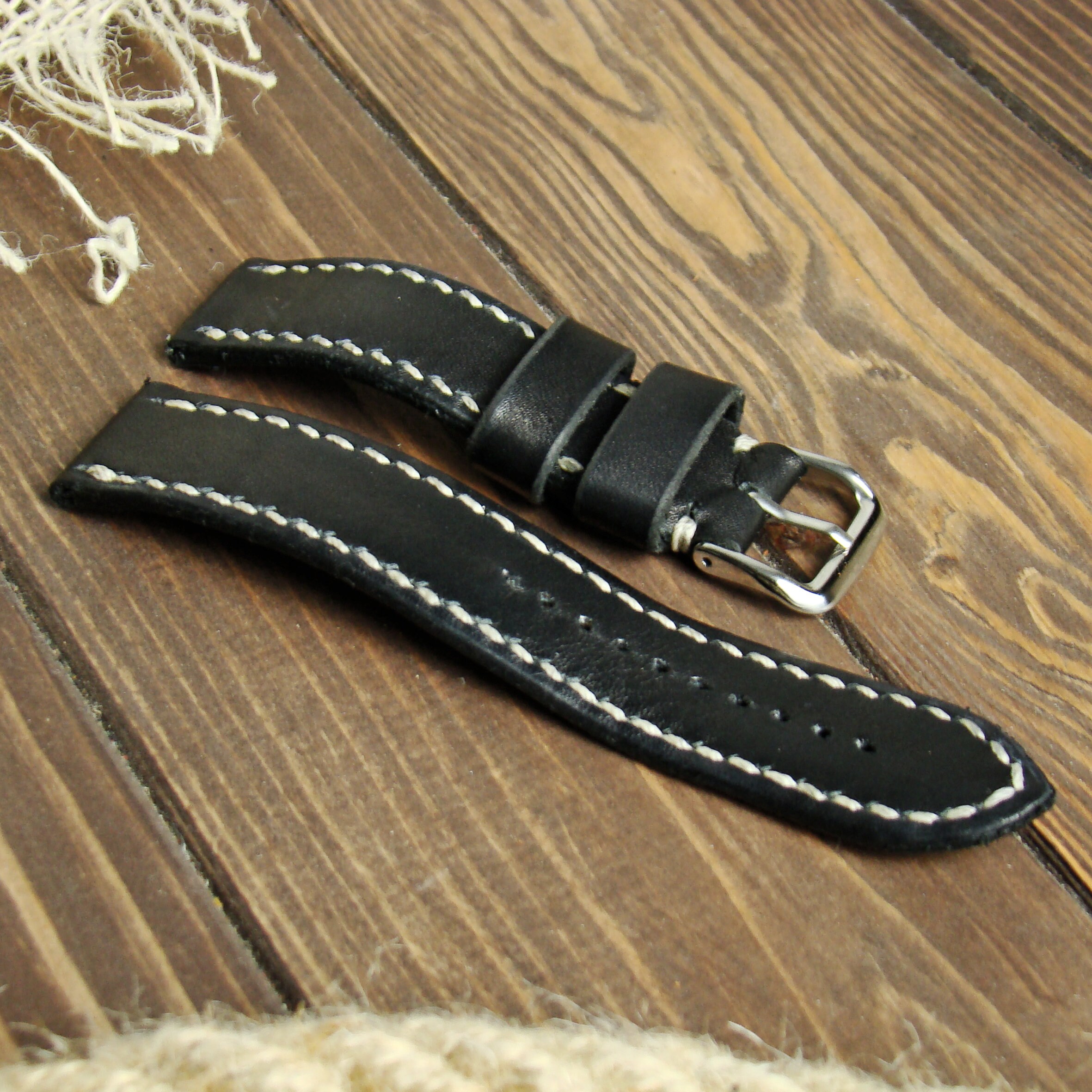 Classic leather watch strap Black vintage 18 20 22 24 mm width Etsy