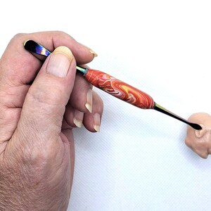 Sculpt or scoop, orange, yellow, gold & white, rainbow stainless steel, double-ended, polymer clay detail carving tool