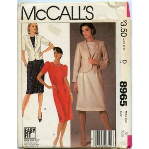 Vintage 1984 McCall's 8965, misses' bust 31 1/2", uncut, dress & jacket, bust size adjustment