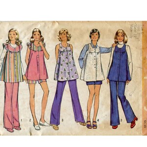 May include: Simplicity sewing pattern number 5421 for maternity wear. The pattern includes four different styles of dresses and tops, with a variety of colors and patterns. The pattern is for sizes 6, bust 30 1/2 inches, waist 23 inches.