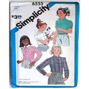 May include: Vintage Simplicity sewing pattern 6555 for girls, size 14. The cover features illustrations of girls wearing various tops and bottoms. The pattern includes instructions for making different styles of shirts and pants. The price is $3.25.