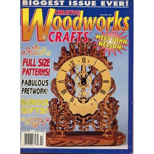 Creative Woodworks & Crafts Dec. 1996, scroll saw and woodworking patterns, fretwork, clocks, ornaments, Santa, toy car, arch-top mirror