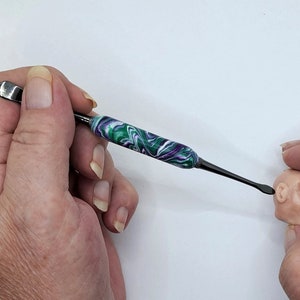 Sculpting tool, purple, green & white, black stainless steel, double-ended, clay detail tool, crafting tool, carving tool