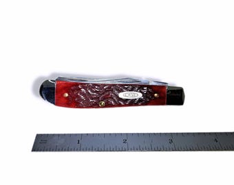 1991 Case XX "Red Wave" Jigged Bone Mini Trapper, DR6207 SS, 2 blade pocket knife