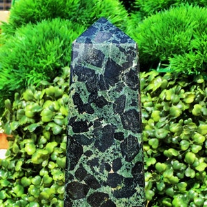 Impresionante ~ 170MM Green Kambaba Jasper Healing Metaphysical 4 faceted Point Obelisk Tower.