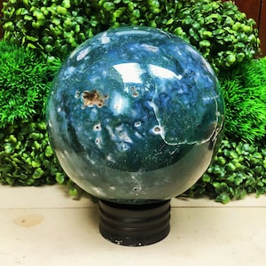 Increíble raro / grande 180MM / 17.12 libras / Druzy Green Moss Agate Healing Metaphysical SPHERE BALL.