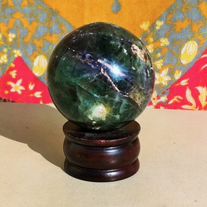 GLOMOROUS!!!!!  A+++Quality |80MM|  Green Purple Fluorite Stone Healing Metaphysical Natural Stone Sphere.