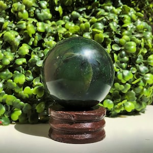 Beautiful Very High Quality Dark Heavy Green Jade 55MM Crystal Healing Metaphysical Natural Stone Sphere.