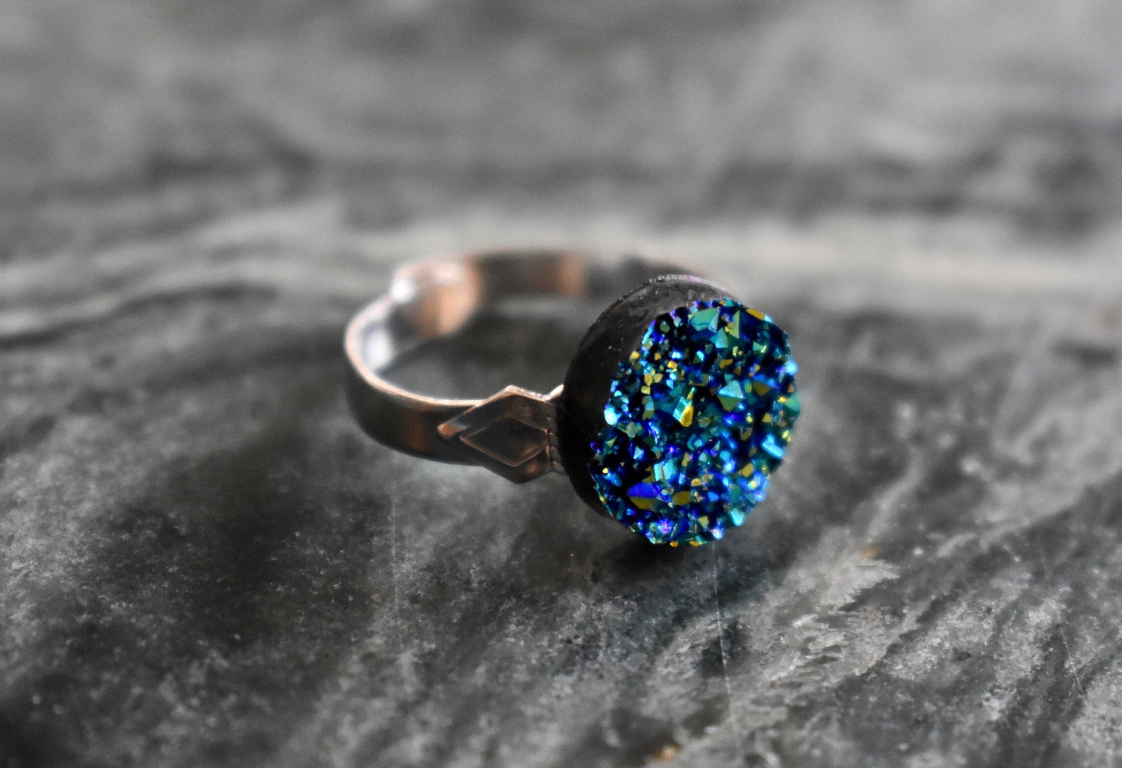 Kid's Sparkly Ring Sparkly Ring for Children Ocean Blue Faux Druzy Girl Adjustable Ring Jewelry for Children Druzy Ring for Girls