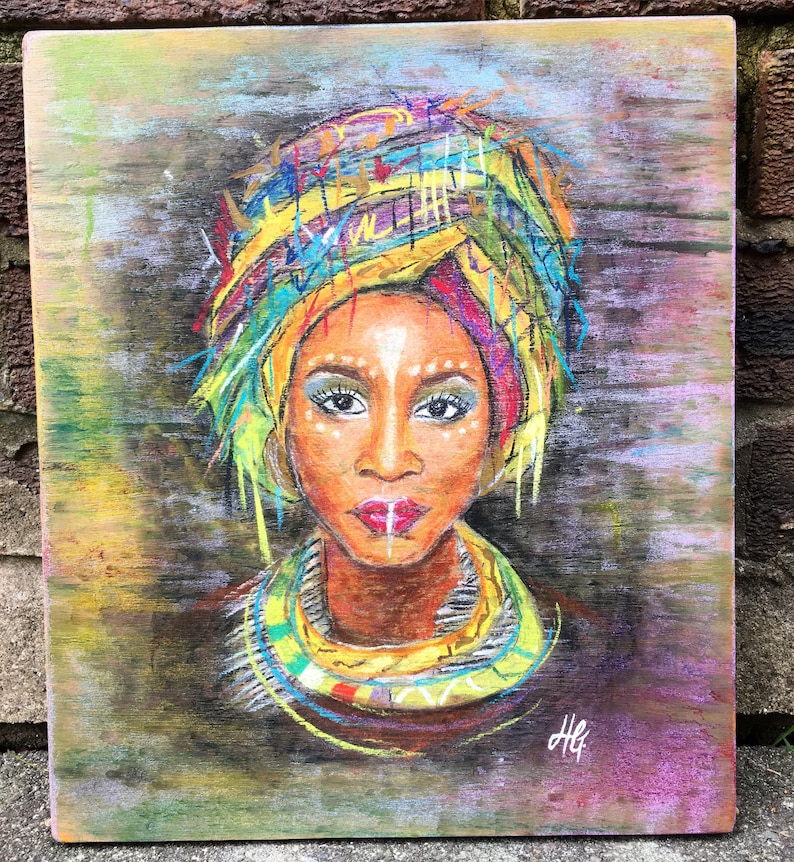 African Raleigh Mall Beauty. Original Pastel Max 52% OFF up-cycled wood. Art on