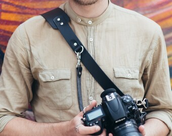 Black Leather Camera Strap for Photographer