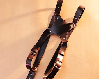 Double Brown Leather Camera Strap, Leather Camera's Belt, Brown Leather Camera Strap, Gift for Photographer, Leather Camera Harness