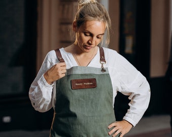 Christmas gift, Florist Cotton Jeans Apron, Deluxe Garden Personalized apron, Barista's and Bartender's, Gardening Apron, Recycled Cotton