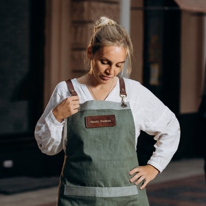 Floristen-Baumwolljeans-Schürze, Deluxe Garten-personalisierte Schürze, Muttertag, Barista- und Barkeeper-Schürze, Gartenschürze, recycelte Baumwolle