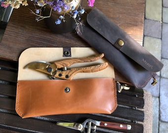 Cognac Leather Pruner Case, Florist Tool Holster