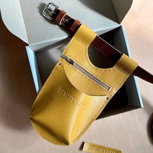 Yellow Leather Florist Tool Bag + Cognac Belt, Garden Bag,Florist Tool Bag + Belt, Gift for Gardeners and Florists, Personalized Florist Bag