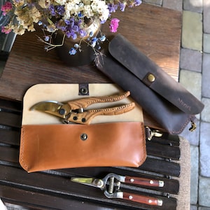 Petite mallette pour sécateur, mallette à outils en cuir pour fleuriste, mallette de jardin, cognac, cadeau de Noël pour jardiniers et fleuristes, mallette personnalisée pour fleuriste