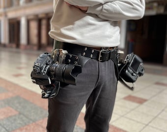 Cinturón de cuero hecho a mano para dos cámaras, regalo para fotógrafos