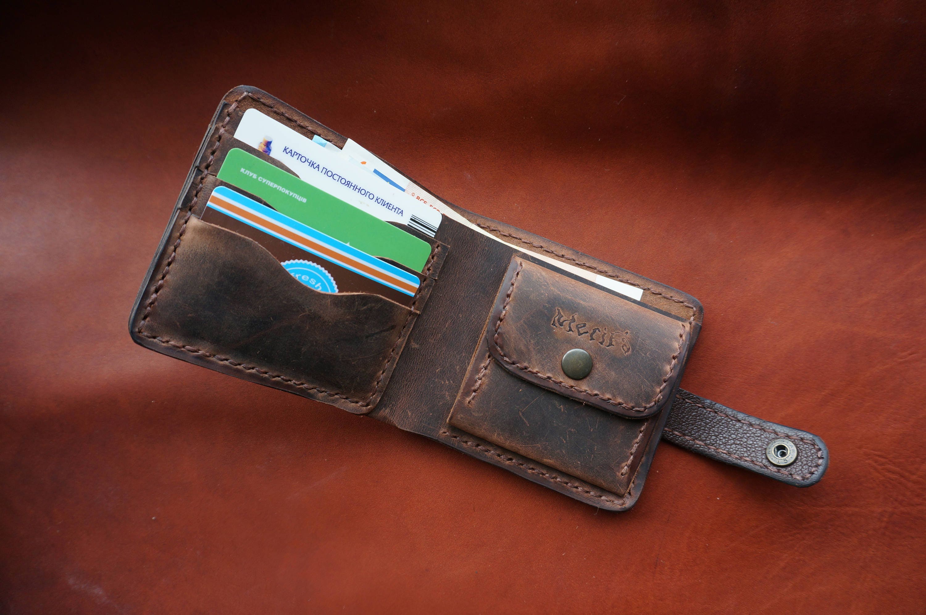 Antique Brown Wallet / Minimalist Wallet / Bifold Wallet / - Etsy