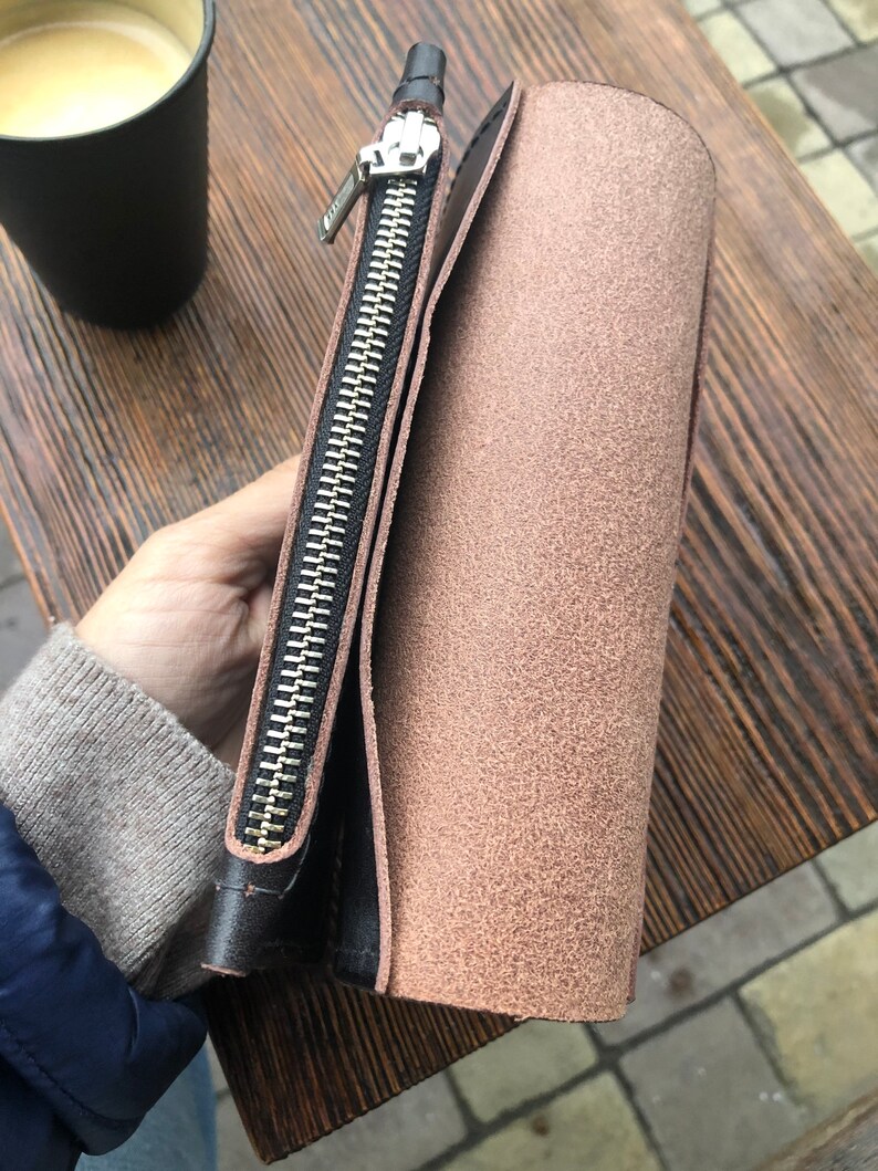 Die big Grey Wallet. Minimalistische graue Brieftasche. Lange Brieftasche. Vollkorn-Leder. Gemüse Leder Brieftasche. Männer Brieftasche. Modestil für Männer Bild 6