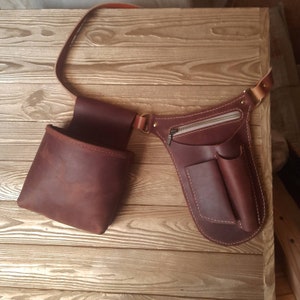 Leather Gardening Belt, Florist Tool Bag + Belt + removable stem pouch