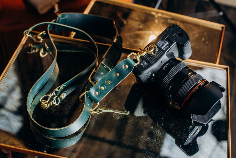 Christmas Gift for Photographer, Leather Camera's Belt, Leather Camera Strap, Camera Strap, Green Leather Camera Belt image 5