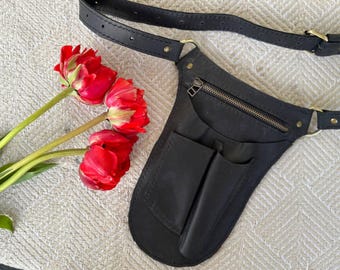 Leren tuinriem, bloemist gereedschapstas + riem, tuintas bloemenopberger, gepersonaliseerde bloementas Moederdag