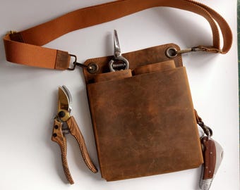 Leather Gardening Tool Belt – Personalized Florist Apron Belt | Garden Tool Organizer | Gift for Gardeners & Florists