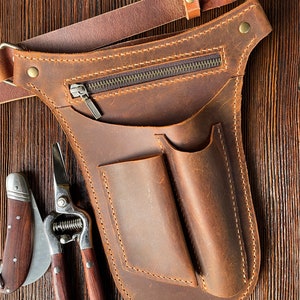 Leder-Gartengürtel, Floristen-Werkzeugtasche + Gürtel, Gartentasche, Cognac-Werkzeugtasche, Floristen-Organizer, personalisierte Floristentasche, Gärtnertasche