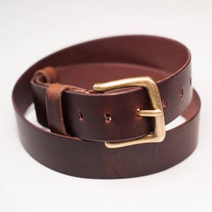 Genuine Leather Belt - Mens Brown Leather Belt - 1&quot; 1/2 - Antique Brass Buckle - Handcrafted - Men Gift - Waxed Leather - Mens Belt