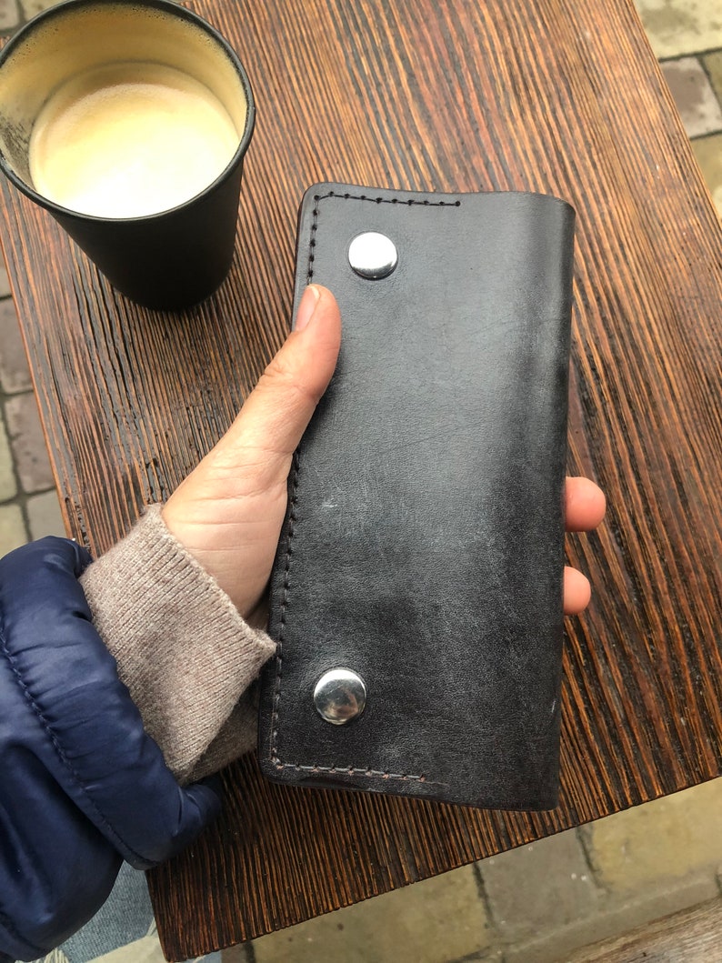 Die big Grey Wallet. Minimalistische graue Brieftasche. Lange Brieftasche. Vollkorn-Leder. Gemüse Leder Brieftasche. Männer Brieftasche. Modestil für Männer Bild 5