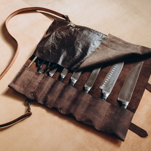 Chef Roll. Brown Leather Knife Roll. Gift For Chef. Knife Case. Roll Chefs Bag Knives Storage Knives Roll, Father Day gift, Husband gift