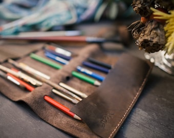 Handmade Leather Pencil Roll: Artist Brush & Tool Case