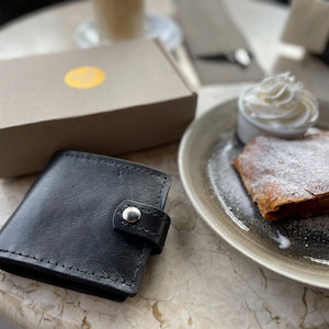 Cartera pequeña negra, Cartera minimalista, Cartera plegable, Cartera de hombre, Piel vegetal