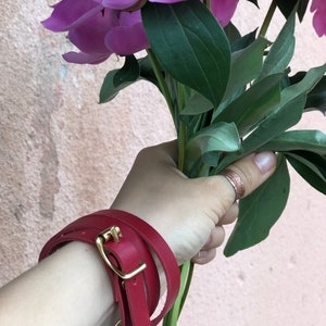 Red three Leather Cuff Bracelet, UNISEX Bracelet, Wrap Leather Bracelet Turns Around Your Hand, Leather Cuff Bracelet, Wrap Cuff
