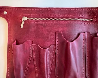 Ready to ship! Big Burgundy Leather Gardening Belt, Leather Florist Tool Bag + Belt, Garden belt,  Discount, scratches at the back