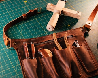 Großer Ledergartengürtel, Lederwerkzeuggürtel für Floristen, Werkzeugtasche für Floristen, Werkzeuggürtel für Floristen, personalisierte Tasche für Floristen