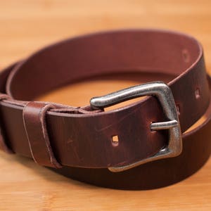 Mens Brown Leather Belt 1 1/2 Antique Silver Buckle Handcrafted Men Gift Waxed Leather Father Gift Leather Belt Mens Belt image 3