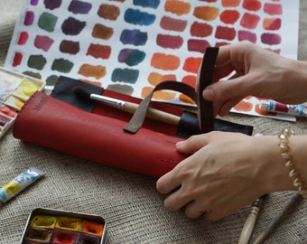 Handmade Leather Brush Roll: Artist Tool Case, Personalized