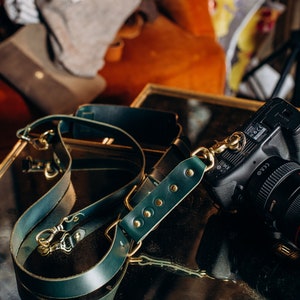 Christmas Gift for Photographer, Leather Camera's Belt, Leather Camera Strap, Camera Strap, Green Leather Camera Belt image 8